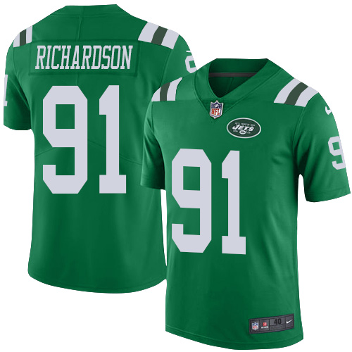 Men's Elite Sheldon Richardson Nike Jersey Green - #91 Rush NFL New York Jets